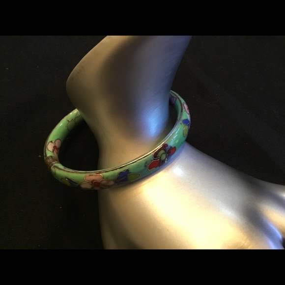 Chinese Cloisonné Green Enamel Bangle Bracelet - Picture 5 of 6